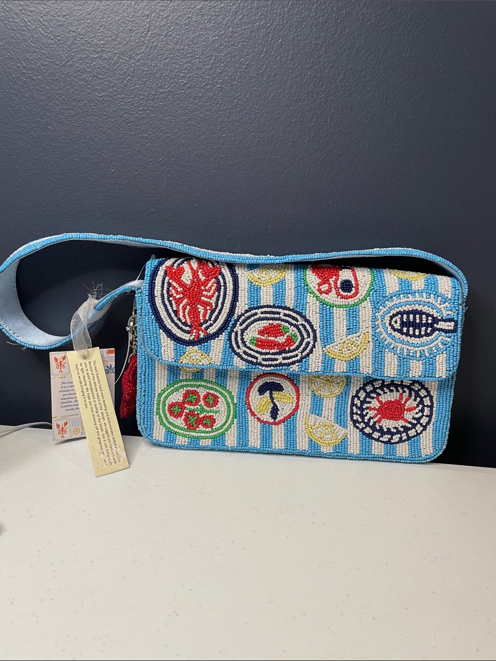 Handcrafted in India Beaded Seafood Shoulder Bag